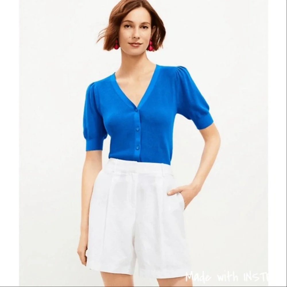 Loft Petite Bermuda Shorts‎ in Linen Blend White 00P